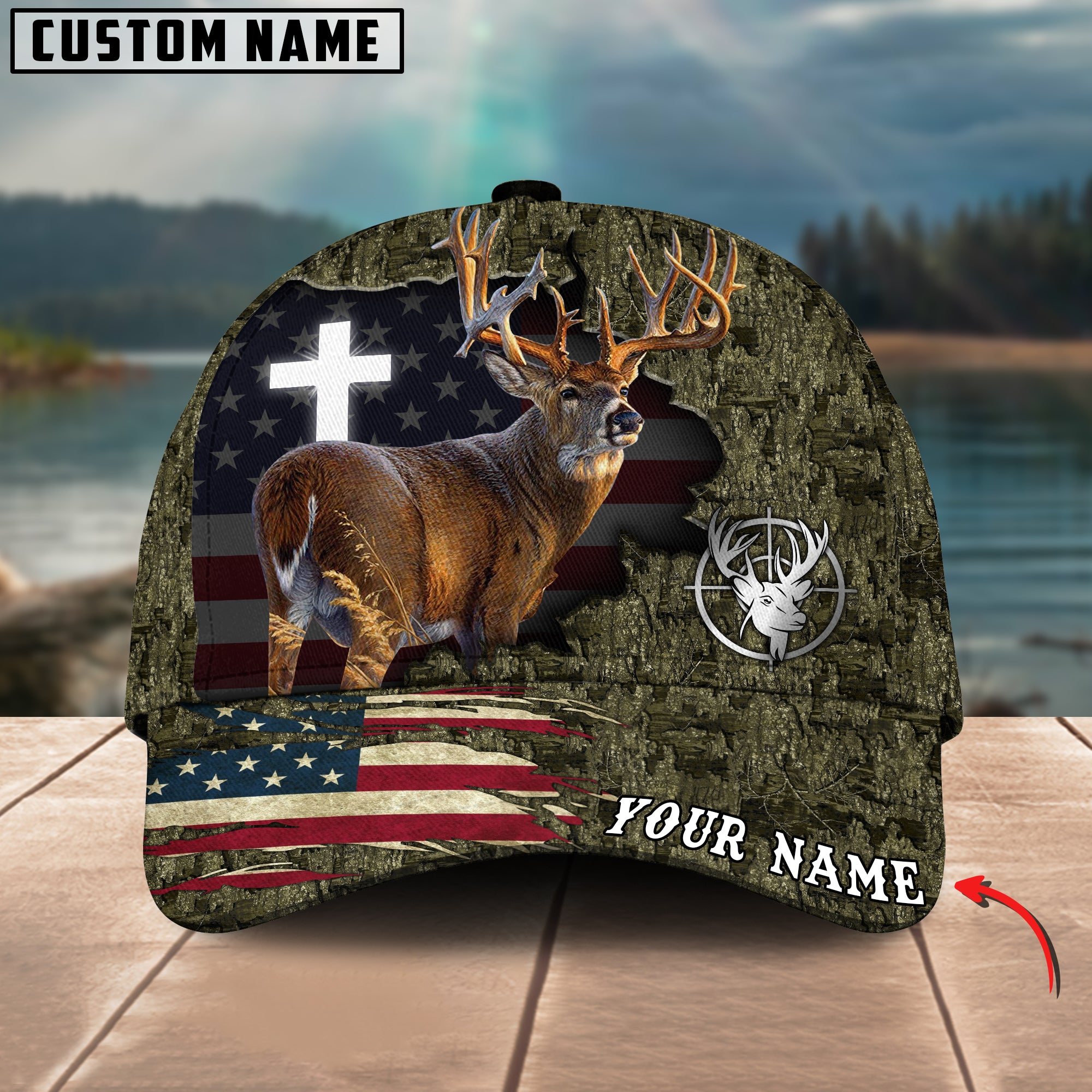 Cross America Hunting Deer Crack Camo Pattern Multicolor Option Personalized Cap