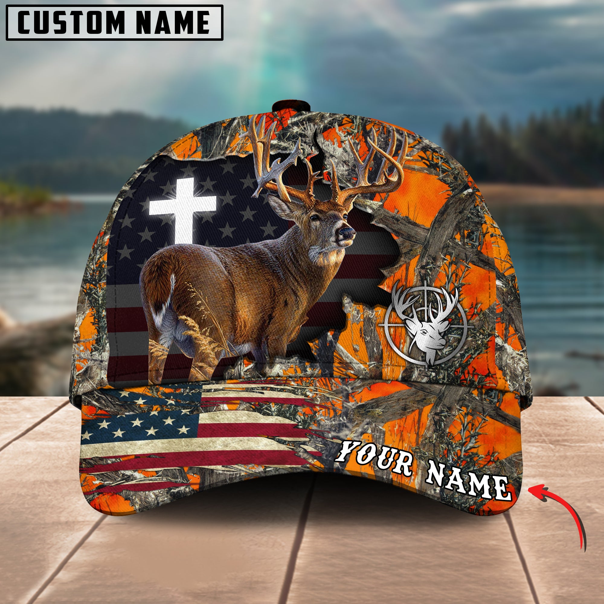 Cross America Hunting Deer Crack Camo Pattern Multicolor Option Personalized Cap