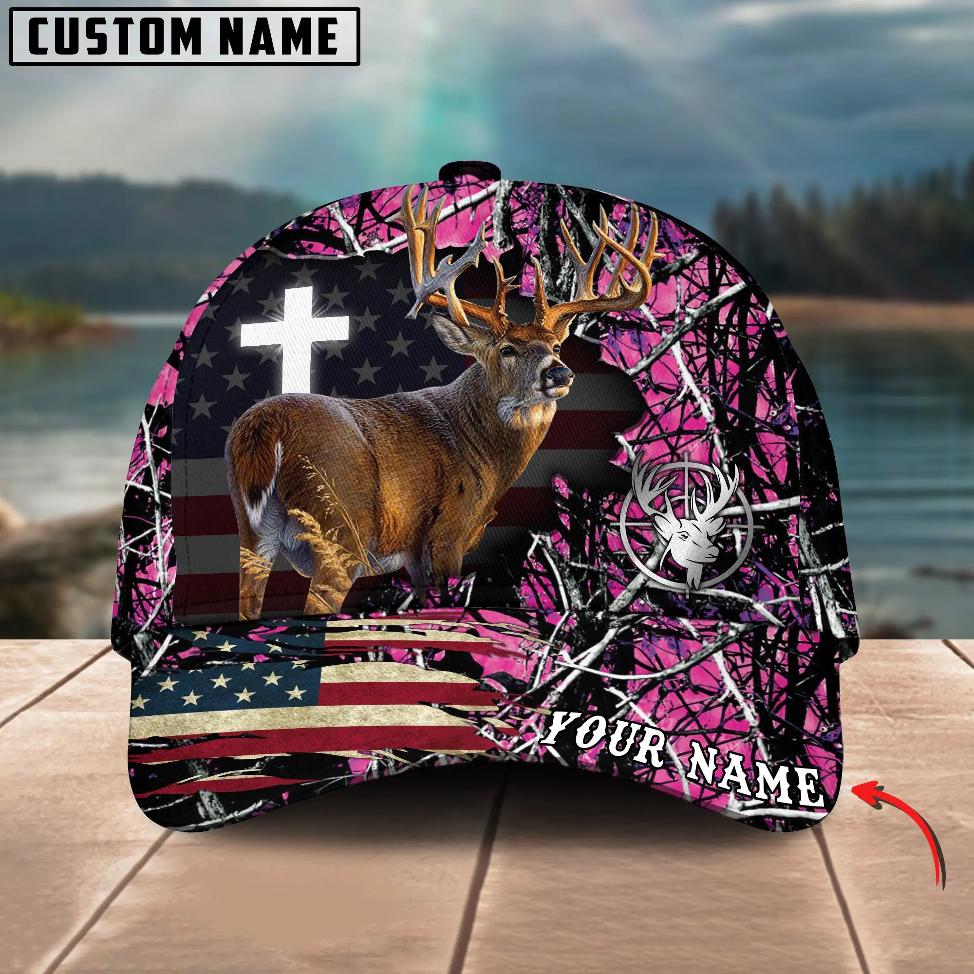 Cross America Hunting Deer Crack Camo Pattern Multicolor Option Personalized Cap