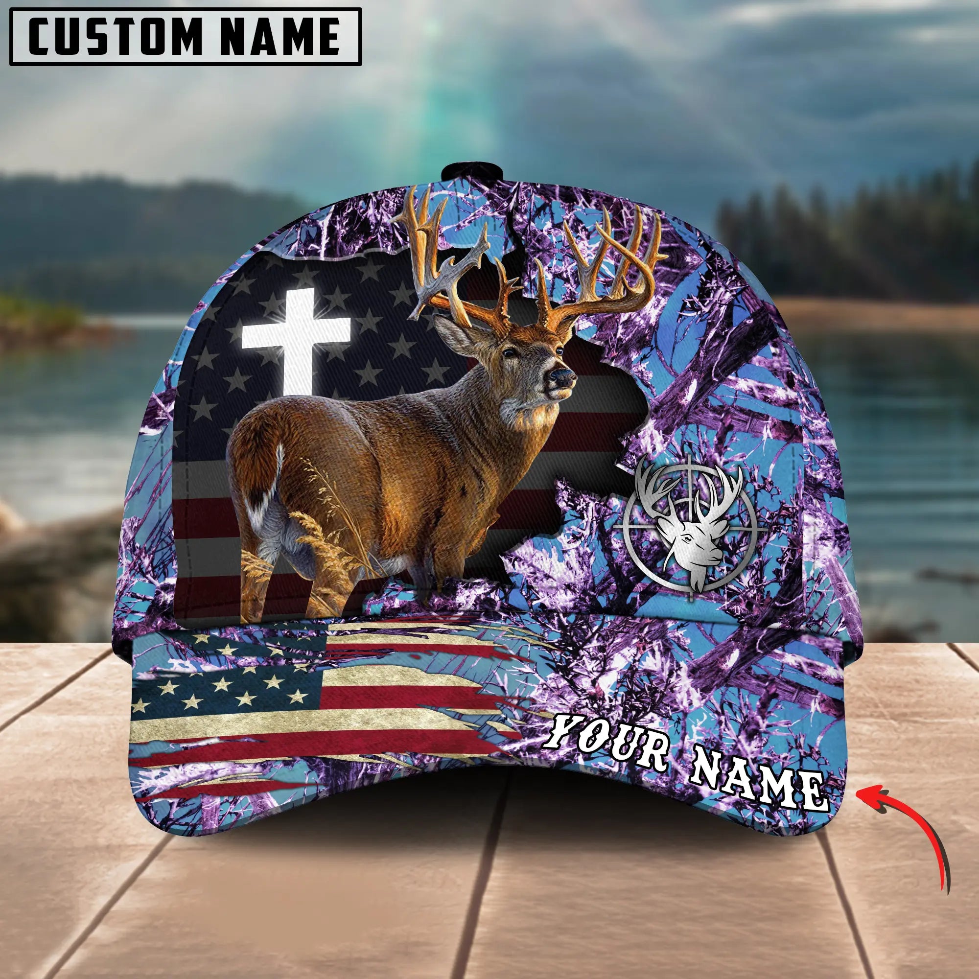 Cross America Hunting Deer Crack Camo Pattern Multicolor Option Personalized Cap