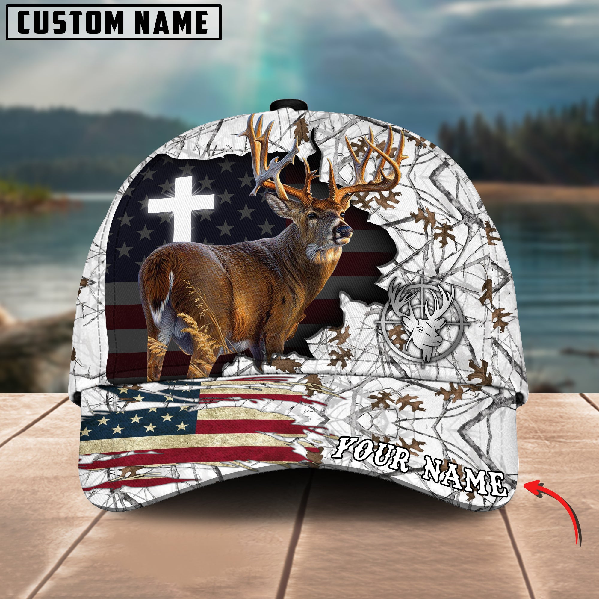 Cross America Hunting Deer Crack Camo Pattern Multicolor Option Personalized Cap