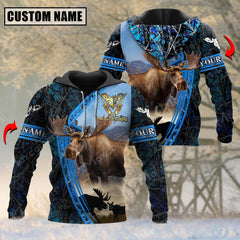 Maxcorners Majestic Moose Hunting Leather Pattern Custom Name Shirt 3D All Over Printed Clothes (4 Colors)