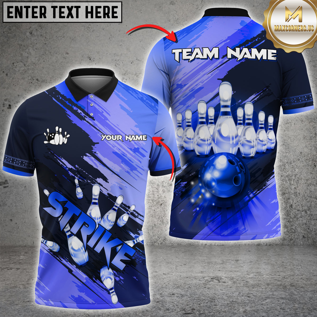 Maxcorners Strike Bowling Jersey Multicolor Customized Name, Team Name 3D Polo Shirt