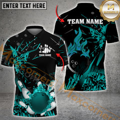 Maxcorners Flaming Bowling Ball Multicolor Option Customized Name, Team Name 3D Polo Shirt