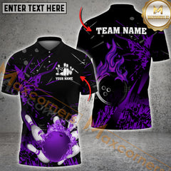 Maxcorners Flaming Bowling Ball Multicolor Option Customized Name, Team Name 3D Polo Shirt