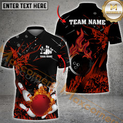Maxcorners Flaming Bowling Ball Multicolor Option Customized Name, Team Name 3D Polo Shirt