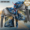 Maxcorners Fishing Grey Diagonal Stripe & Blue Flame Water Splash Personalized Name, Team Name 3D Long Sleeve Shirt (Large Mouth Bass, Walleye, Trout, Crappie, Catfish, Pike)