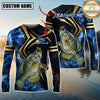 Maxcorners Fishing Blue Ocean Wave & Gold Geometric Personalized Name, Team Name 3D Long Sleeve Shirt (Large Mouth Bass, Walleye, Trout, Crappie, Catfish, Pike)