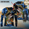 Maxcorners Fishing Blue Ocean Wave & Gold Geometric Personalized Name, Team Name 3D Long Sleeve Shirt (Large Mouth Bass, Walleye, Trout, Crappie, Catfish, Pike)