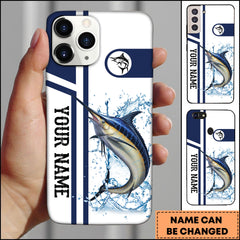 Maxcorners Marlin Fishing Clean Sport Stripe Splash Design Personalized Name Phone Case