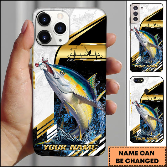 Maxcorners Tuna Fishing Hook Graphic & Jumping Fish Art Personalized Name Phone Case
