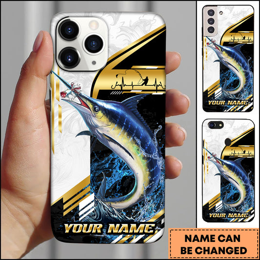 Maxcorners Marlin Fishing Hook Graphic & Jumping Fish Art Personalized Name Phone Case