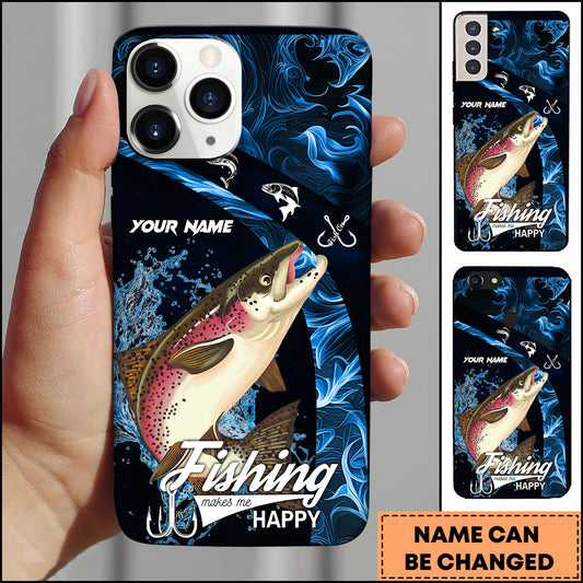 Maxcorners Rainbow Trout Fishing Colorful Freshwater Splash Art Personalized Name Phone Case