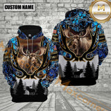 Maxcorners Moose Hunting Blue Camouflage Forest Pattern Custom Name Shirt 3D All Over Printed Clothes