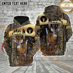 Maxcorners Deer Hunting Golden Pattern Brown Camouflage Custom Name Shirt 3D All Over Printed Clothes
