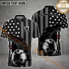 Maxcorners Bowling Thunder Lightning US Flag Personalized Name, Team Name 3D Shirt
