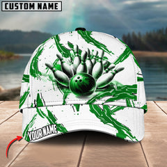 Maxcorners Bowling Ball & Pins Sport Jersey Multicolor Personalized Name 3D Cap