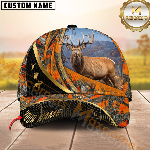 Maxcorners Golden Hunting Orange Camouflage Personalized Name 3D Cap (Multioption)