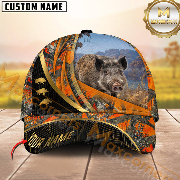 Maxcorners Golden Hunting Orange Camouflage Personalized Name 3D Cap (Multioption)