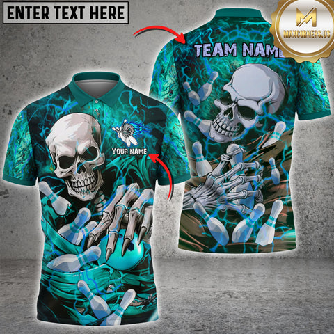 Maxcorners Skull Bowling Jersey Multicolor Option Customized Name, Team Name 3D Polo Shirt