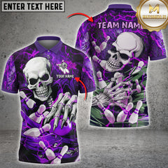Maxcorners Skull Bowling Jersey Multicolor Option Customized Name, Team Name 3D Polo Shirt