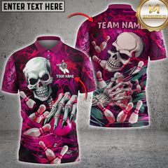 Maxcorners Skull Bowling Jersey Multicolor Option Customized Name, Team Name 3D Polo Shirt