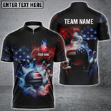 Maxcorners American Flag Smoke Bowling Jersey Customized Name, Team Name 3D Polo Shirt