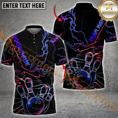 Maxcorners Neon Thunder Lightning Bowling Jersey Multicolor Option Customized Name, Team Name 3D Polo Shirt