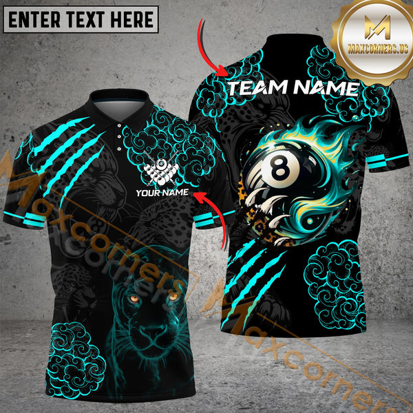 Maxcorners Billiard Flaming Panther 8 Ball-Pool Multicolor Customized Name, Team Name 3D Shirts