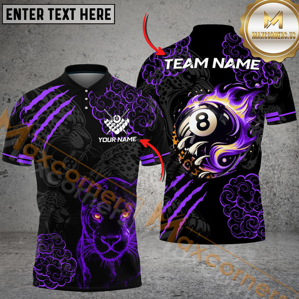 Maxcorners Billiard Flaming Panther 8 Ball-Pool Multicolor Customized Name, Team Name 3D Shirts