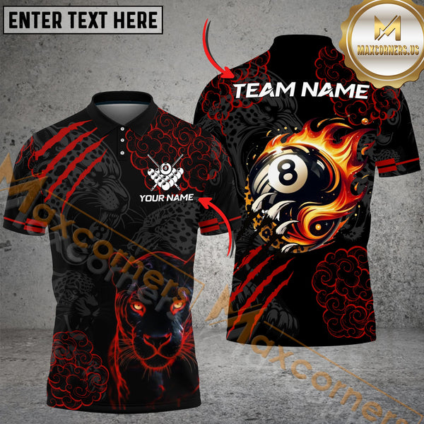 Maxcorners Billiard Flaming Panther 8 Ball-Pool Multicolor Customized Name, Team Name 3D Shirts