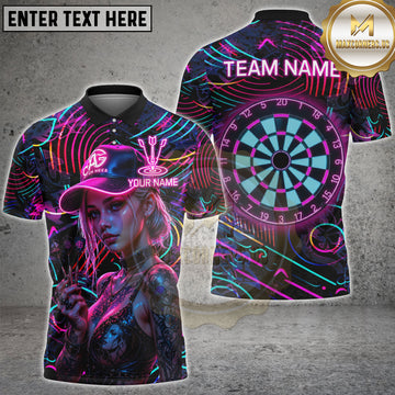 Maxcorners Cyberpunk Dart Girl Cap Tattoo Personalized Name, Team Name 3D Shirt