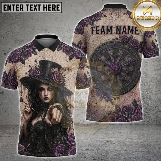 Maxcorners Gothic Witch Purple Rose Dart Personalized Name, Team Name 3D Shirt