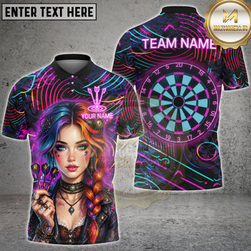 Maxcorners Cyberpunk Rainbow Hair Dart Girl Personalized Name, Team Name 3D Shirt