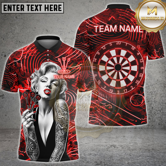 Maxcorners Red Neon Vintage Dart Tattoo Girl Personalized Name, Team Name 3D Shirt
