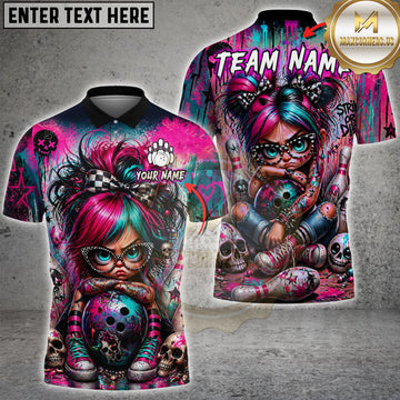 Maxcorners Bowling Gothic Doll Graffiti Skull Design Personalized Name 3D Unisex Shirt