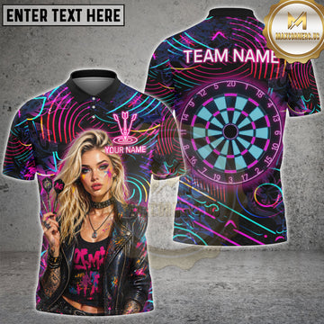 Maxcorners Neon Graffiti Dart Girl Paint Splash Personalized Name, Team Name 3D Shirt