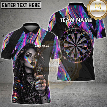 Maxcorners Dart Gothic Girl Neon Rainbow Sparkle Design Personalized Name 3D Unisex Shirt