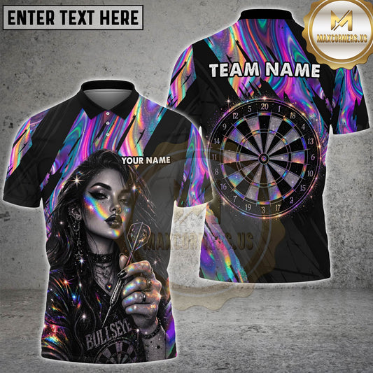 Maxcorners Dart Gothic Girl Neon Rainbow Sparkle Design Personalized Name 3D Unisex Shirt