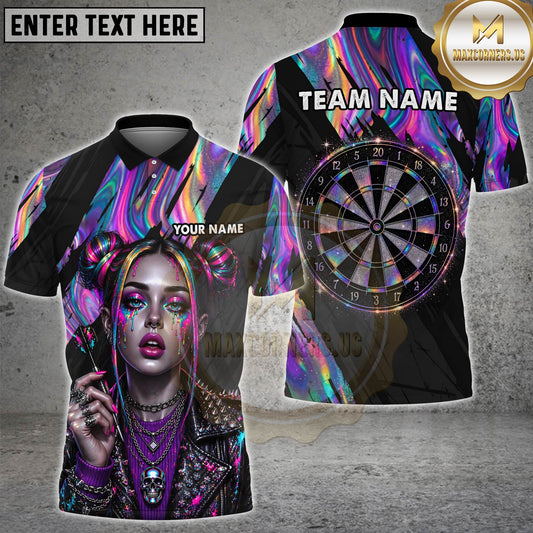 Maxcorners Dart Gothic Punk Girl Neon Rainbow Design Personalized Name 3D Unisex Shirt