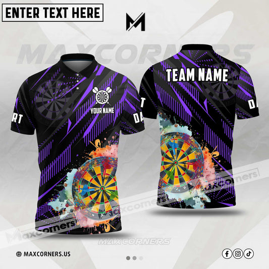 Maxcorners Darts Watercolor Art Mutilcolor Options Personalized Name, Team Name 3D Polo Shirt