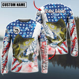 Maxcorners Angry Walleyes Fishing American Flag Pattern Personalized Name, Team Name 3D Long Sleeve Shirt