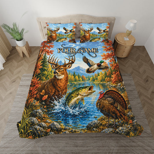 Maxcorners Colorful Autumn Hunting Wildlife Lake Bedding Set 3D Print Custom Name