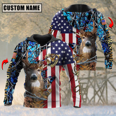 Maxcorners US Flag Patriotic Deer Hunting Leather Pattern Custom Name Shirt 3D All Over Printed Clothes (4 Colors)