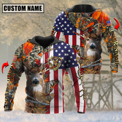 Maxcorners US Flag Patriotic Deer Hunting Leather Pattern Custom Name Shirt 3D All Over Printed Clothes (4 Colors)