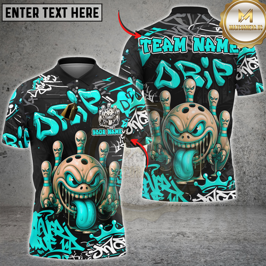 Maxcorners Bowling Angry Mad Bowl Graffiti Multicolor Customized Name, Team Name 3D Shirts