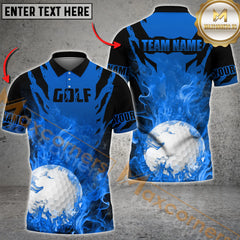 Maxcorners Golf Ball Fire Flame Multicolor Option Customized Name, Team Name 3D Polo Shirt