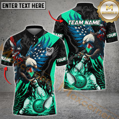 Maxcorners Patriotic Eagle US Flag Bowling Jersey Multicolor Option Customized Name, Team Name 3D Polo Shirt