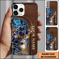 Maxcorners Deer Hunting Brown Leather Pattern Personalized Name Phone Case (4 colors)