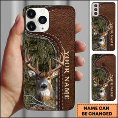 Maxcorners Deer Hunting Brown Leather Pattern Personalized Name Phone Case (4 colors)